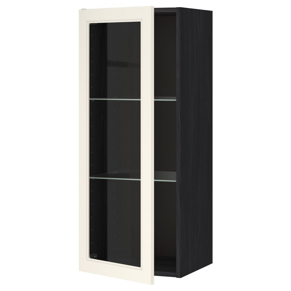 Навесной шкаф с полками, стекляными дверцы МЕТОД, черный, Хитарп белый с оттенком - схема-чертеж с размерами