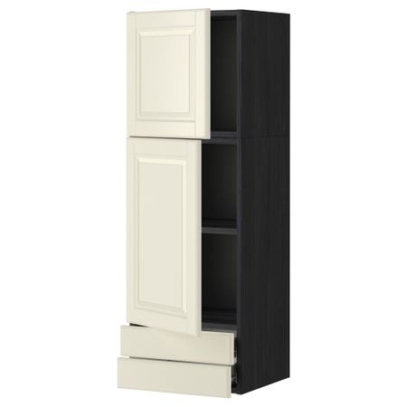 Навесной шкаф, 2 дверцы, 2 ящика МЕТОД / ФОРВАРА, черный, Будбин белый с оттенком