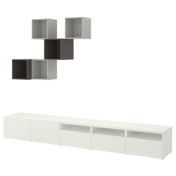 Комбинация для ТВ, белый/светло-серый, темно-серый 300x42x210 см IKEA BESTÅ БЕСТО / EKET ЭКЕТ 192.868.61 - фото 1