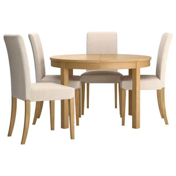 Стол и 4 стула БЬЮРСТА / ХЕНРИКСДАЛЬ, дубовый шпон, Линнерид неокрашенный (115 см) - фото 1