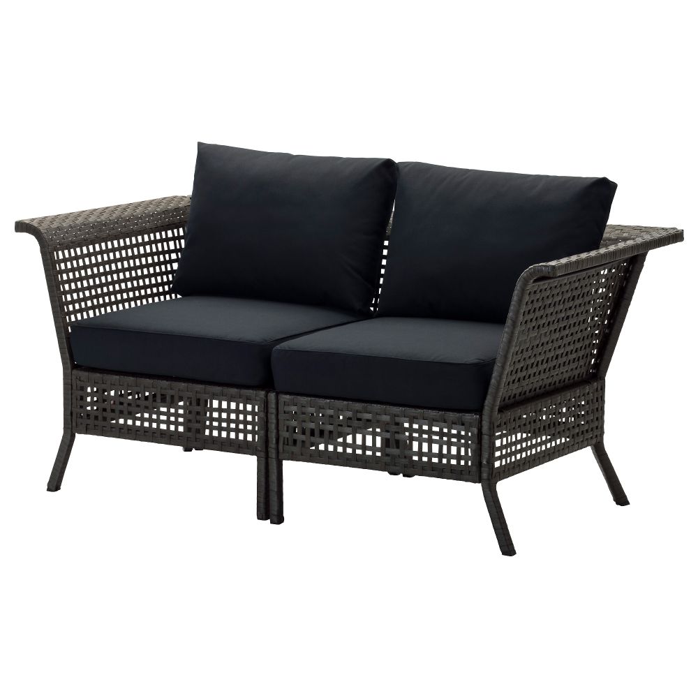 2-местный диван, садовый КУНГСХОЛЬМЕН, черно-коричневый, Кунгсэ черный (160x80x73 см) - схема-чертеж с размерами