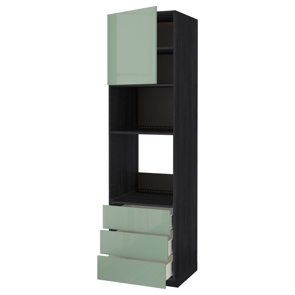 Высокий шкаф для духовки/СВЧ дверца, 3 ящика МЕТОД / ФОРВАРА, черный, Калларп светло-зеленый (60x60x220 см) - фото 1