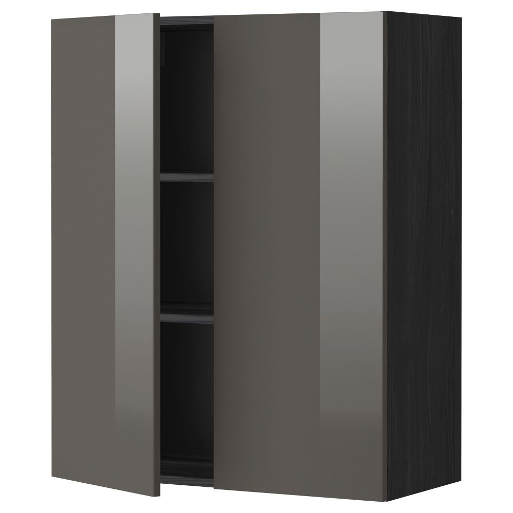 Навесной шкаф с полками, 2 дверцы МЕТОД, черный, Рингульт серый - схема-чертеж с размерами