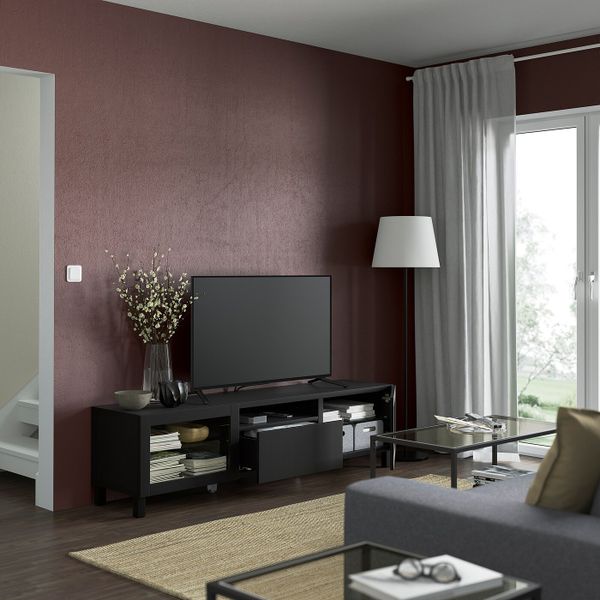 Тумба под ТВ, черно-коричневый/Лаппвик/стуббарп черно-коричневый прозрачное стекло 180x42x48 см IKEA BESTÅ БЕСТО 993.989.30 - фото 2