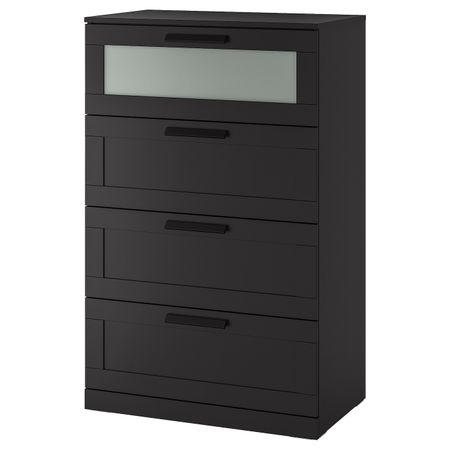 Комод с 4 ящиками, черный/матовое стекло 78x124 см IKEA BRIMNES БРИМНЭС 104.090.03