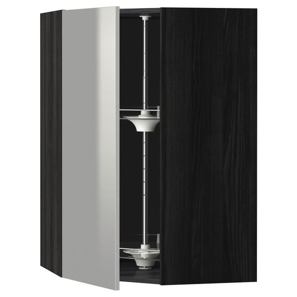 Угловой навесной шкаф с вращающейся секцией МЕТОД, черный, Гревста нержавеющ сталь - схема-чертеж с размерами
