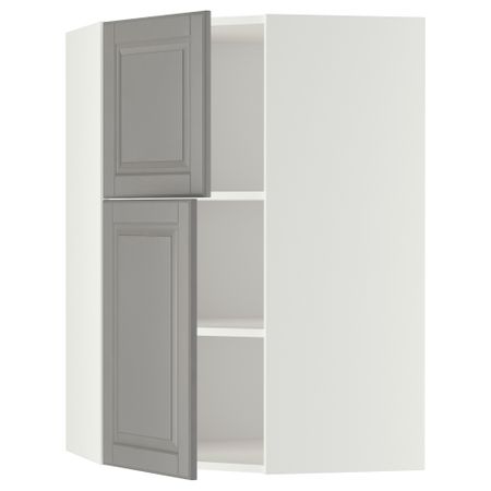 Угловой навесной шкаф + полки, 2 дверцы МЕТОД, белый, Будбин серый (68x100 см)