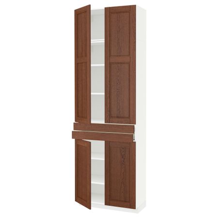 Высокий шкаф + полки, 2 ящика, 4 дверцы МЕТОД / ФОРВАРА, белый, Филипстад коричневый (80x37x240 см)