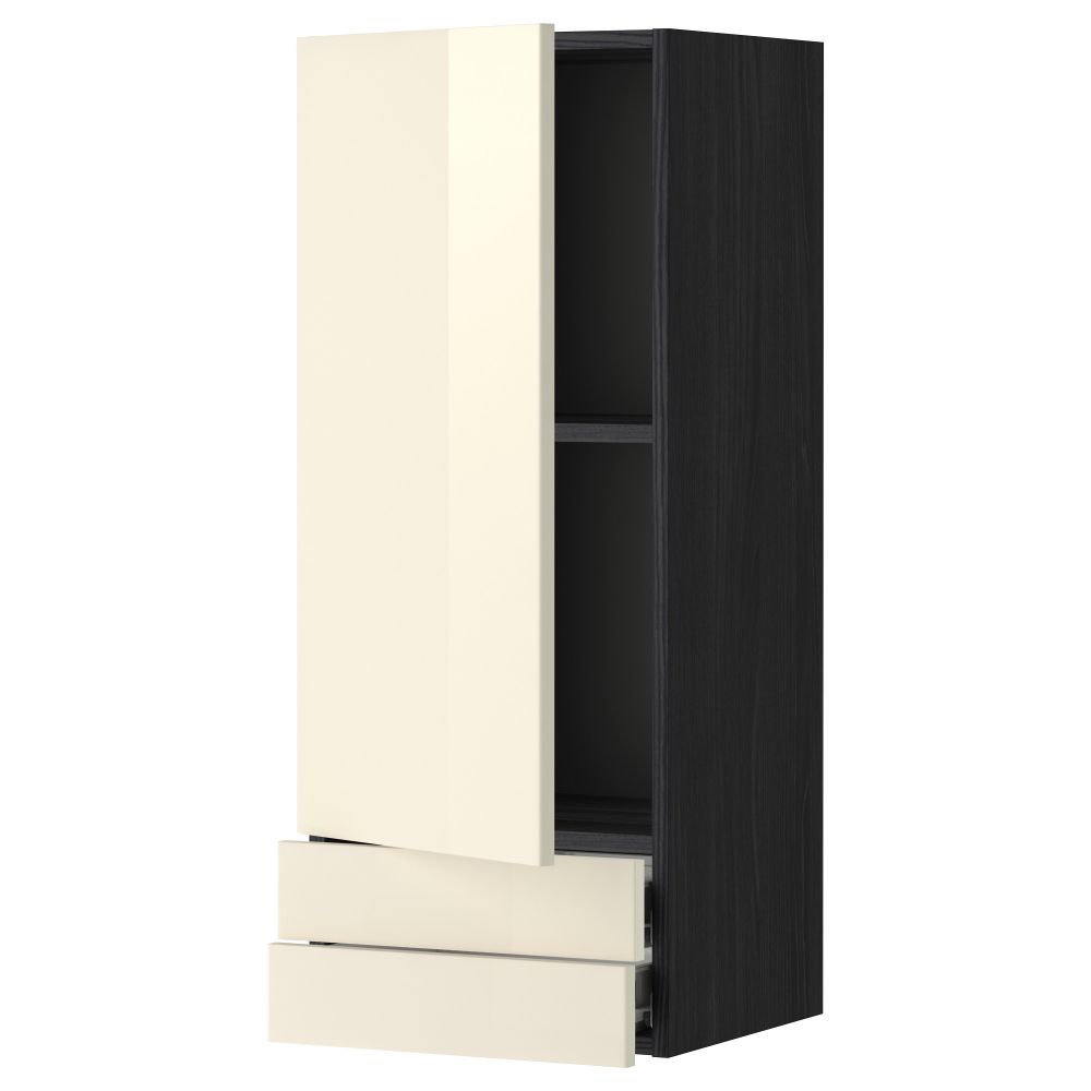 Навесной шкаф с дверцей, 2 ящика МЕТОД / ФОРВАРА, черный, Рингульт кремовый - фото 1