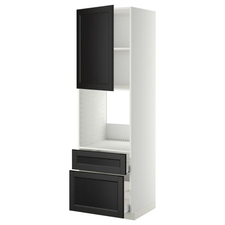 Высокий шкаф для духовки + дверь, 2 ящика МЕТОД / МАКСИМЕРА, белый, Лаксарби черно-коричневый