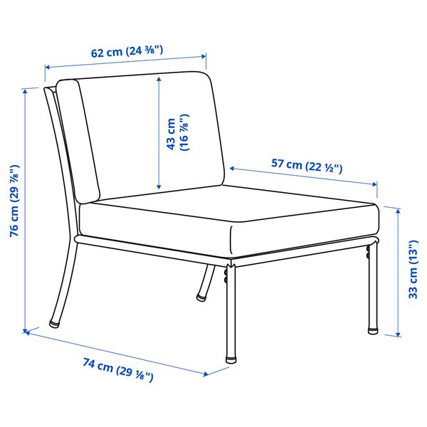 Секция модульного садового дивана, белый, бежевый, Frösön, Duvholmen бежевый IKEA SEGERÖN 595.235.68 - схема-чертеж с размерами
