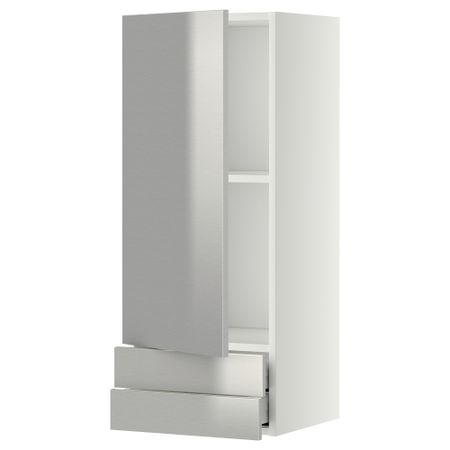Навесной шкаф с дверцей, 2 ящика МЕТОД / МАКСИМЕРА, белый, Гревста нержавеющ сталь