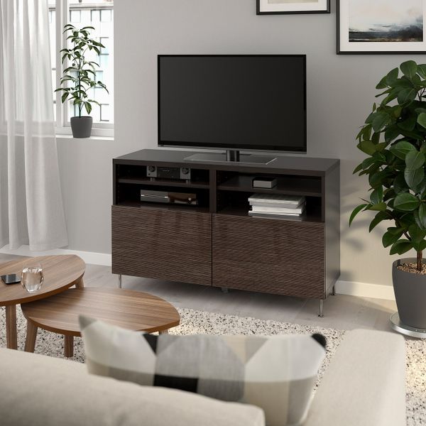 Тумба под ТВ, с дверцами, черно-коричневый/СЕЛЬСВ/СТАЛЛАРП глянцевый, коричневый 120x42x74 см IKEA БЕСТО 992.682.88 - фото 2