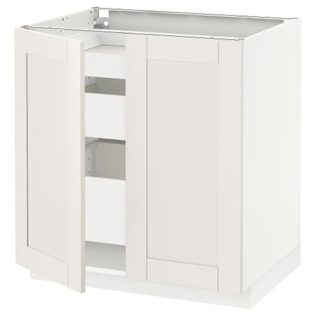 Напольный шкаф с 2 дверцами, 3 ящиками МЕТОД / МАКСИМЕРА, белый, Сэведаль белый (80x60 см)
