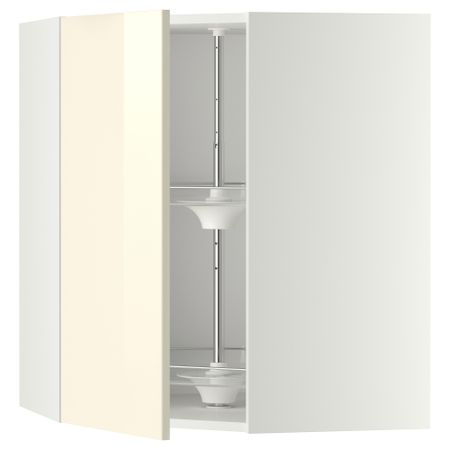 Угловой навесной шкаф с вращающейся секцией МЕТОД, белый, Рингульт кремовый