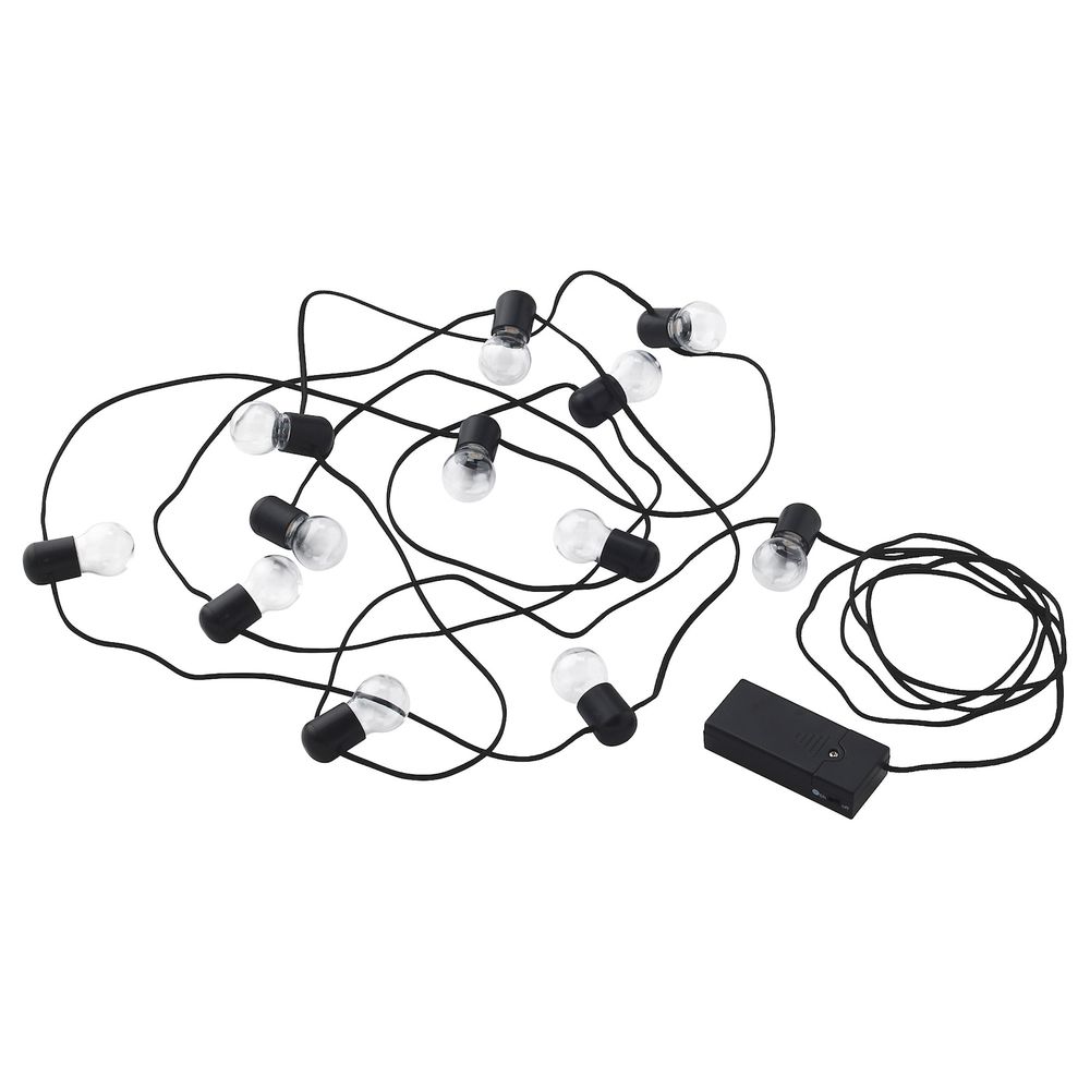 Гирлянда, 12 светодиодов, для помещений/с батарейным питанием черный IKEA BLÖTSNÖ БЛОТСНО 204.211.32 - фото 1