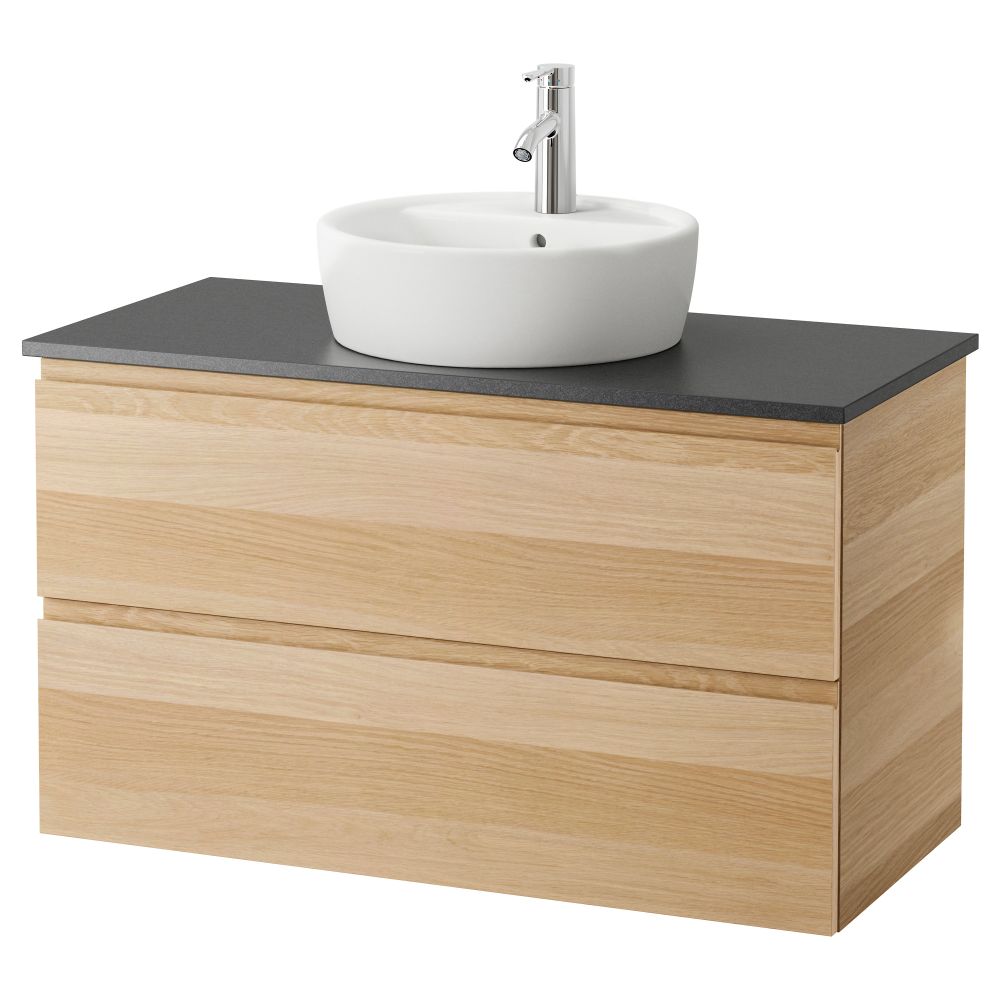 Шкаф п-раковину/столешн45/раковина ГОДМОРГОН/АЛДЕРН / ТОРНВИКЕН, под беленый дуб, черный (102x49x74 см) - схема-чертеж с размерами