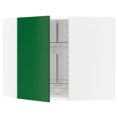 Угловой навесной шкаф с вращающейся секцией МЕТОД, белый, Флэди зеленый