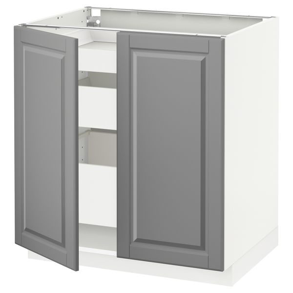 Напольный шкаф с 2 дверцами, 3 ящиками МЕТОД / МАКСИМЕРА, белый, Будбин серый (80x60 см) - схема-чертеж с размерами