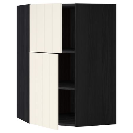 Угловой навесной шкаф + полки, 2 дверцы МЕТОД, черный, Хитарп белый с оттенком (68x100 см)