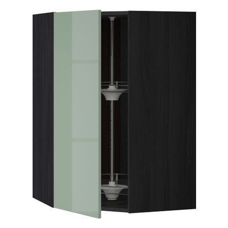 Угловой навесной шкаф с вращающейся секцией МЕТОД, черный, Калларп светло-зеленый