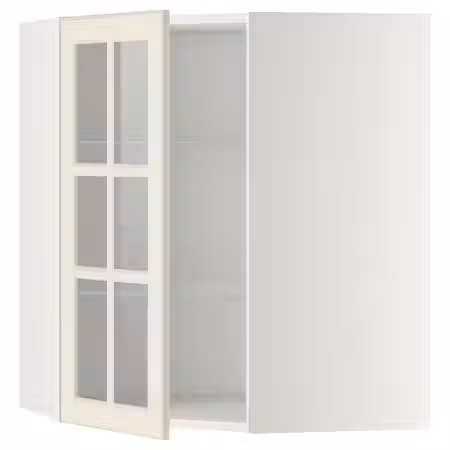 METOD Углов навесн шкаф с полками/сткл дв