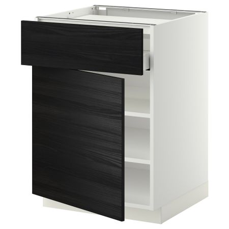 Напольный шкаф для варочной панели, ящик, полка, дверцы МЕТОД / МАКСИМЕРА, белый, Тингсрид черный (60x60 см)