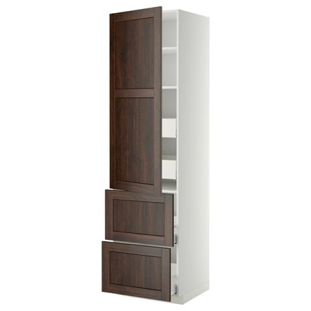 Высокий шкаф + полки, 4 ящика/2дверцы, белый, Эдсерум коричневый, 60x60x220 см IKEA МЕТОД / МАКСИМЕРА 992.367.73