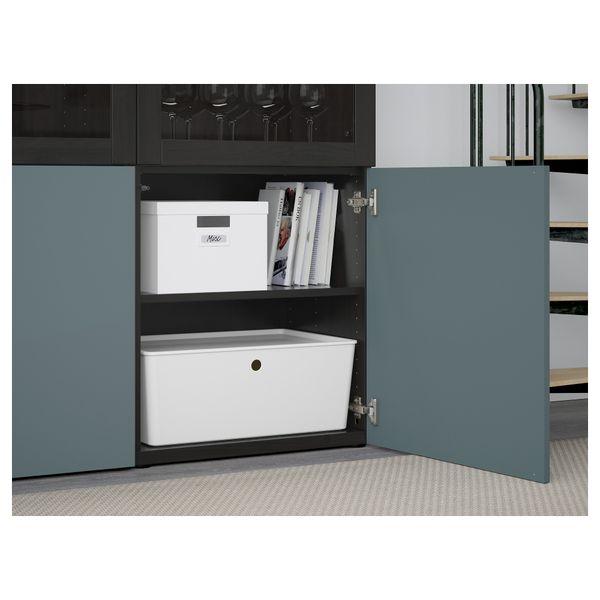 Комбинация для хранения со стеклянными дверцами БЕСТО, черно-коричневый, Вальвикен серо-бирюзовый, прозрачное стекло (120x40x192 - схема-чертеж с размерами