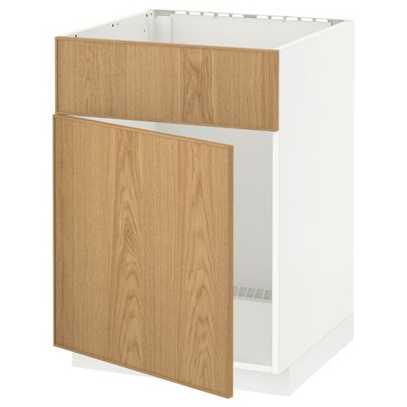 Напольный шкаф под мойку с дверцей, фронтальной пнл, белый/Экестад дуб 60x60 см IKEA METOD МЕТОД 992.258.64