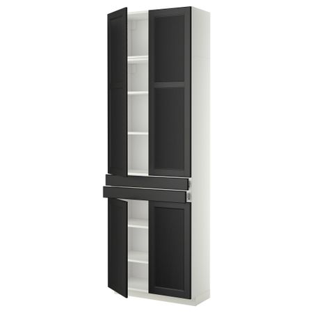 Высокий шкаф + полки, 2 ящика, 4 дверцы МЕТОД / ФОРВАРА, белый, Лаксарби черно-коричневый черно-коричневый (80x37x240 см)
