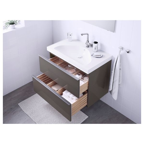 Шкаф для раковины с 2 ящиками ГОДМОРГОН / ЭДЕБОВИКЕН, глянцевый серый (80x49x64 см) - схема-чертеж с размерами