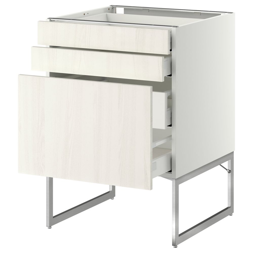 Напольный шкаф 3 фронтальных панели, 2 нижних, 2 средних ящика МЕТОД / МАКСИМЕРА, белый, Росдаль белый - схема-чертеж с размерами