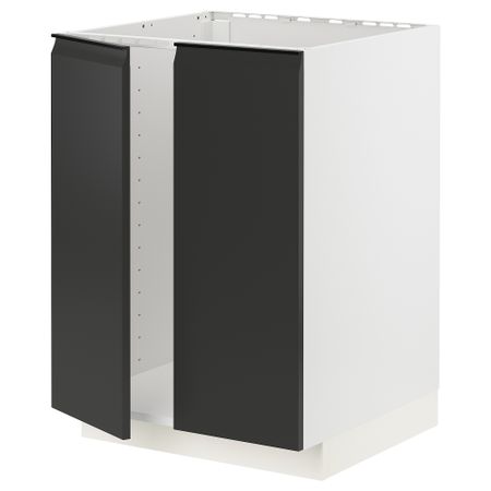 Напольный шкаф для мойки + 2 двери, белый, Upplöv матовый антрацит, 60x60 см IKEA METOD МЕТОД 194.934.22