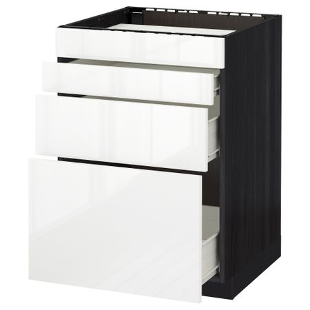 Напольный шкаф для духовки, 4фасада, 3 ящика МЕТОД / ФОРВАРА, черный, Рингульт белый