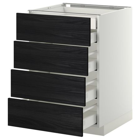 Напольный шкаф 4 фронтальных, 2 низких, 3 средних ящ, белый, Тингсрид черный 60x60 см IKEA МЕТОД / МАКСИМЕРА 492.343.47