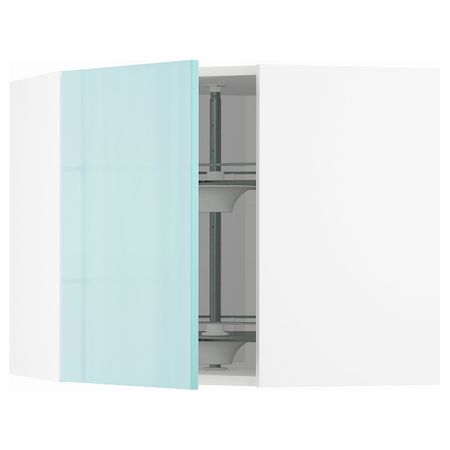 Угловой навесной шкаф с вращающейся секцией, белый Ерста/глянцевый светлая бирюза 68x60 см IKEA METOD МЕТОД 694.145.40