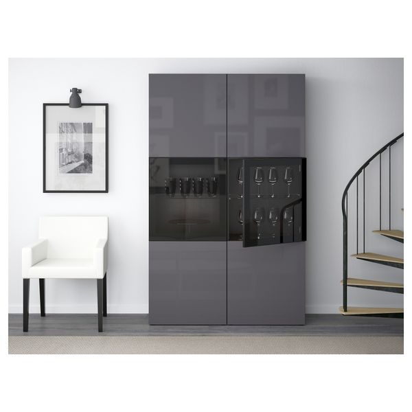 Комбинация для хранения со стеклянными дверцами БЕСТО, черно-коричневый, Сельсвикен глянцевый/серый прозрачное стекло - схема-чертеж с размерами