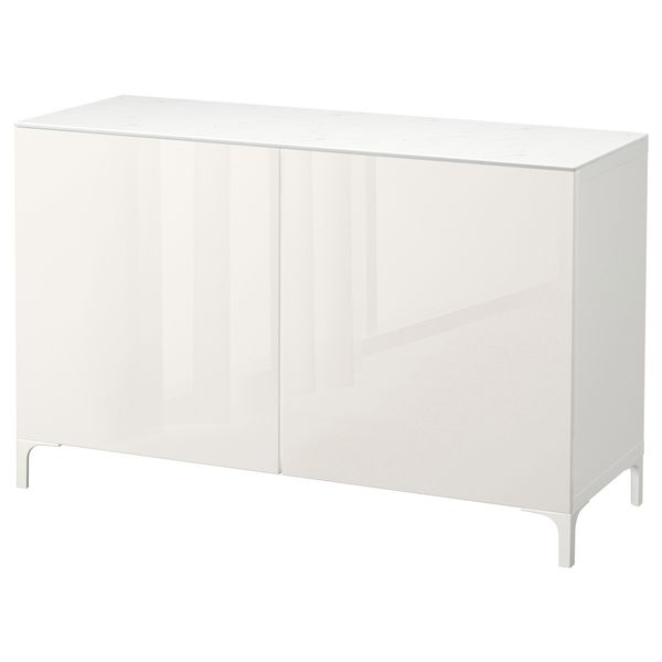 Комбинация для хранения с дверцами БЕСТО, белый, Сельсвикен глянцевый/белый (120x42x74 см) - фото 1