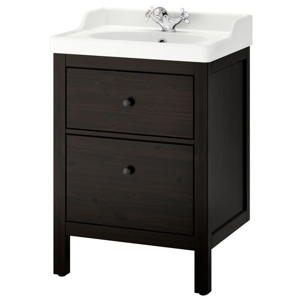 Шкаф для раковины с 2 ящиками ХЕМНЭС / РЭТТВИКЕН, морилка черно-коричнев (62x49x89 см) - фото 1