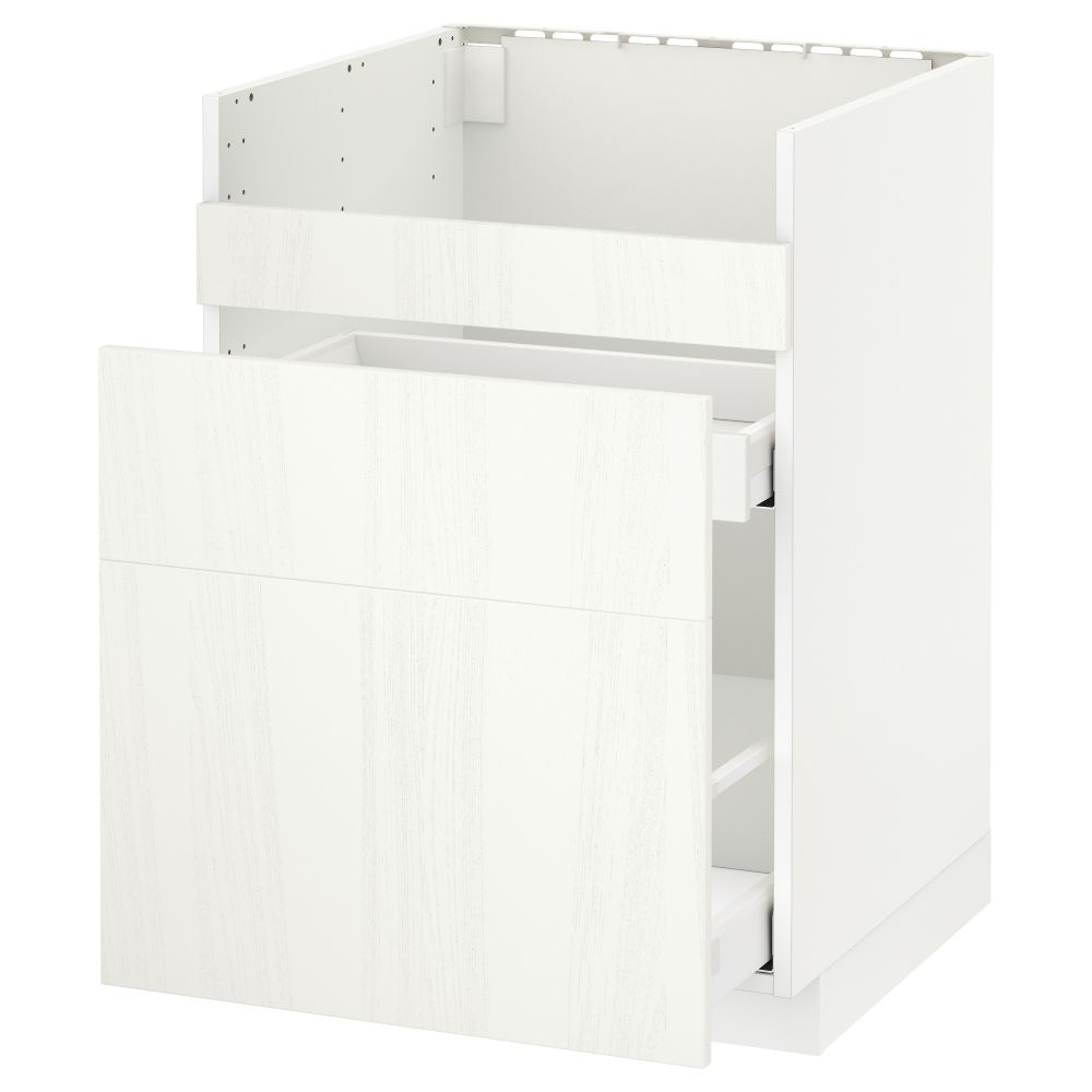 Напольный шкаф под мойку ДУМШЁ, 3 фасада, 2 ящика МЕТОД / МАКСИМЕРА, белый, Росдаль белый - схема-чертеж с размерами