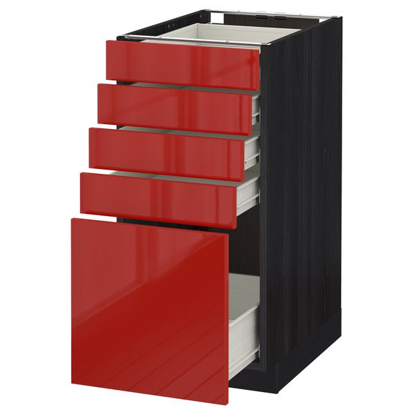 Напольный шкаф с 5 ящиками МЕТОД / ФОРВАРА, черный, Рингульт красный - схема-чертеж с размерами