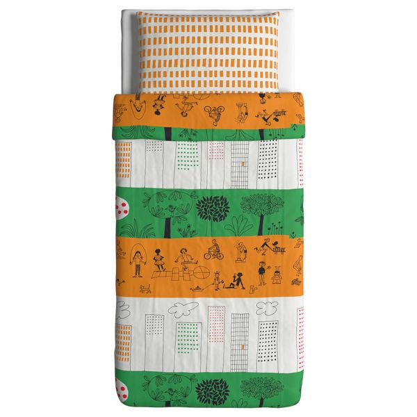 Пододеяльник и 1 наволочка ОНСКЕДРОМ, оранжевый, зеленый/белый (150x200/50x70 см) - фото 3