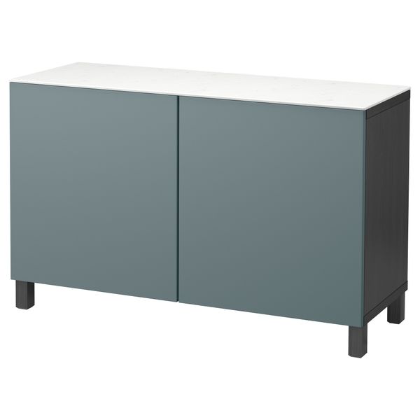 Комбинация для хранения с дверцами БЕСТО, черно-коричневый, Вальвикен серо-бирюзовый (120x42x74 см) - фото 1