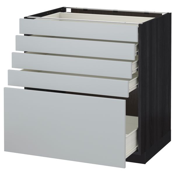 Напольный шкаф с 5 ящиками МЕТОД / ФОРВАРА, черный, Веддинге серый - схема-чертеж с размерами