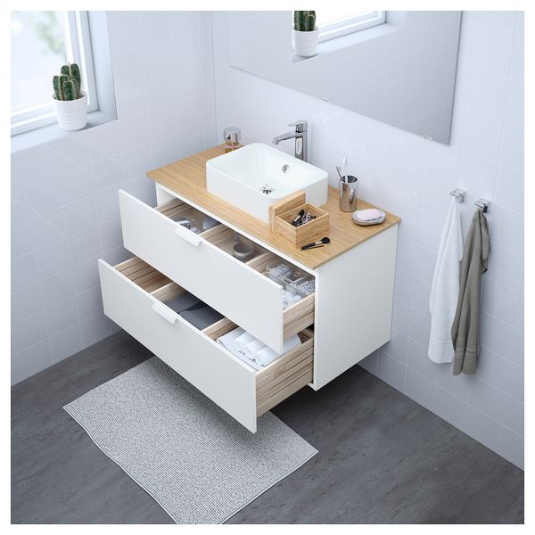 Шкаф со столешницей 45x32 раковина ГОДМОРГОН/ТОЛКЕН / ХОРВИК, белый, бамбук (102x49x72 см) - фото 2