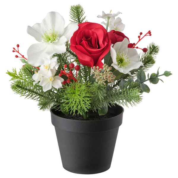 Искусственное растение в горшке, оформление красный/белый, 12 см IKEA ВИНТЕРФЕСТ 304.329.98 - фото 1