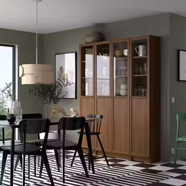 BILLY / OXBERG Стеллаж + глухие/стеклянные дверцы - коричневый под грецкий орех 160x202 см - фото 4