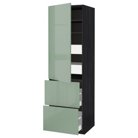 Высокий шкаф + полки, 4 ящика, 2 дверцы МЕТОД / МАКСИМЕРА, черный, Калларп светло-зеленый