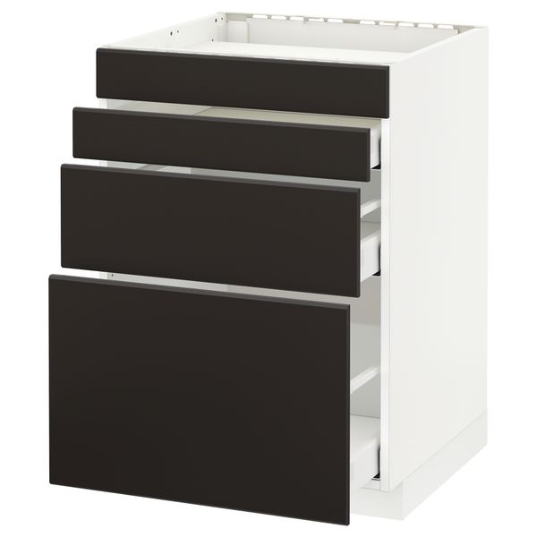 Напольный шкаф для духовки, 4фасада, 3 ящика МЕТОД / МАКСИМЕРА, белый, Кунгсбакка антрацит - схема-чертеж с размерами